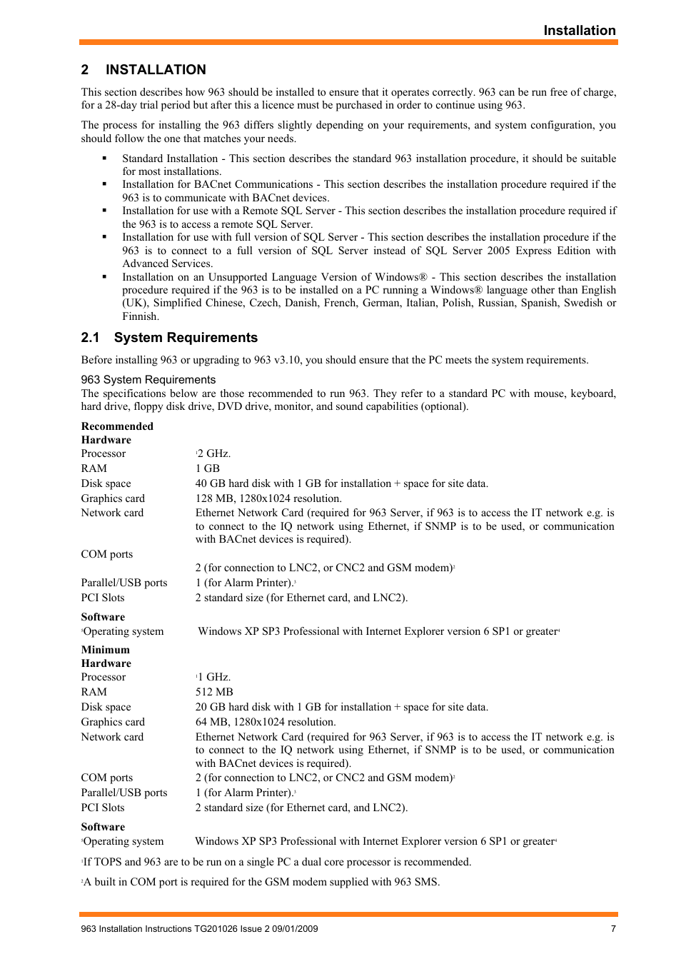 2 installation, System requirements, Installation | Installation 2 installation, 1 system requirements | TREND 963 Installation User Manual | Page 7 / 32