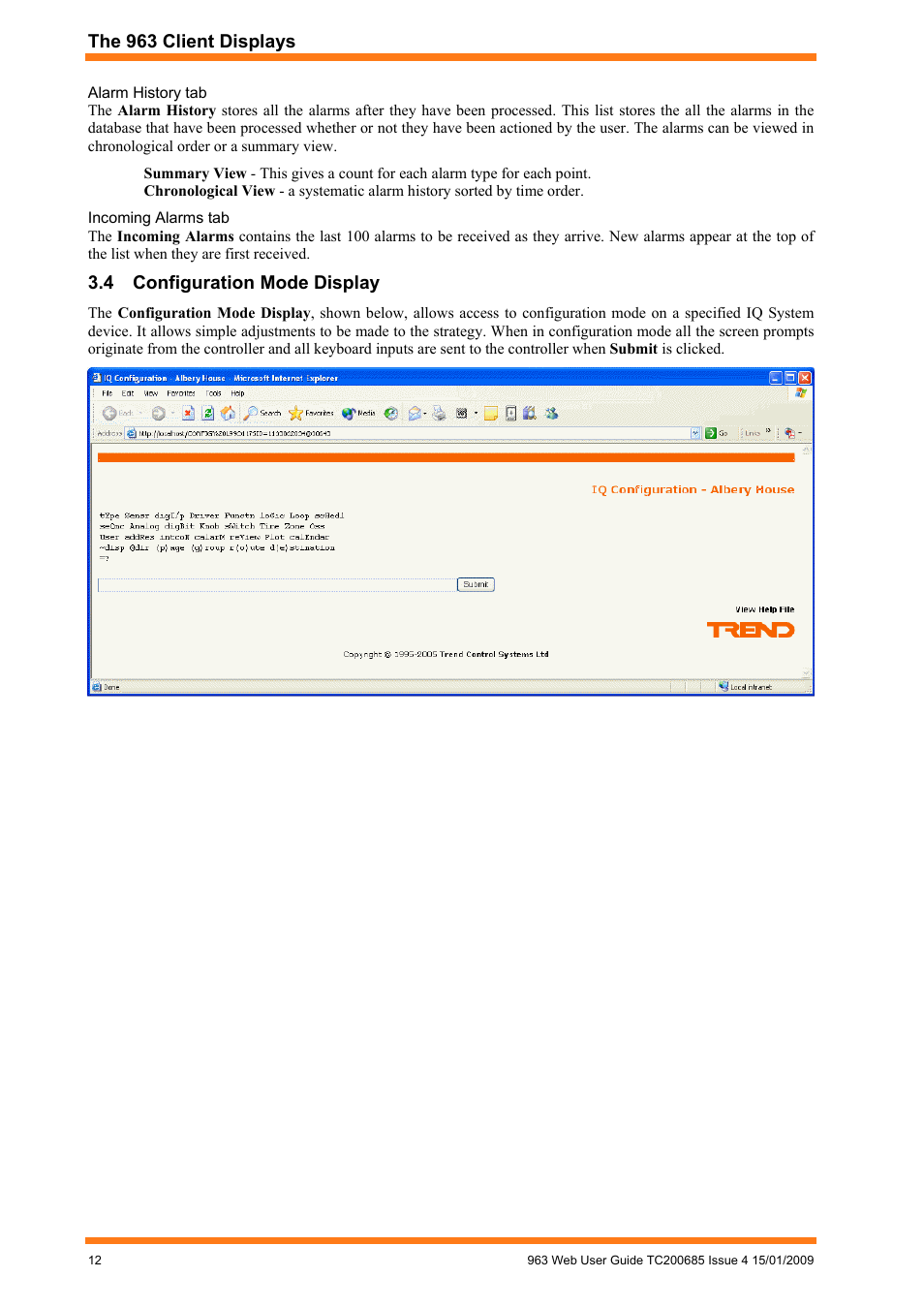 Configuration mode display | TREND 963 Web User Guide User Manual | Page 12 / 50