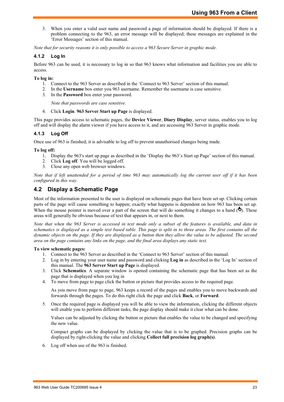 Log in, Log off | TREND 963 Web User Guide User Manual | Page 23 / 50