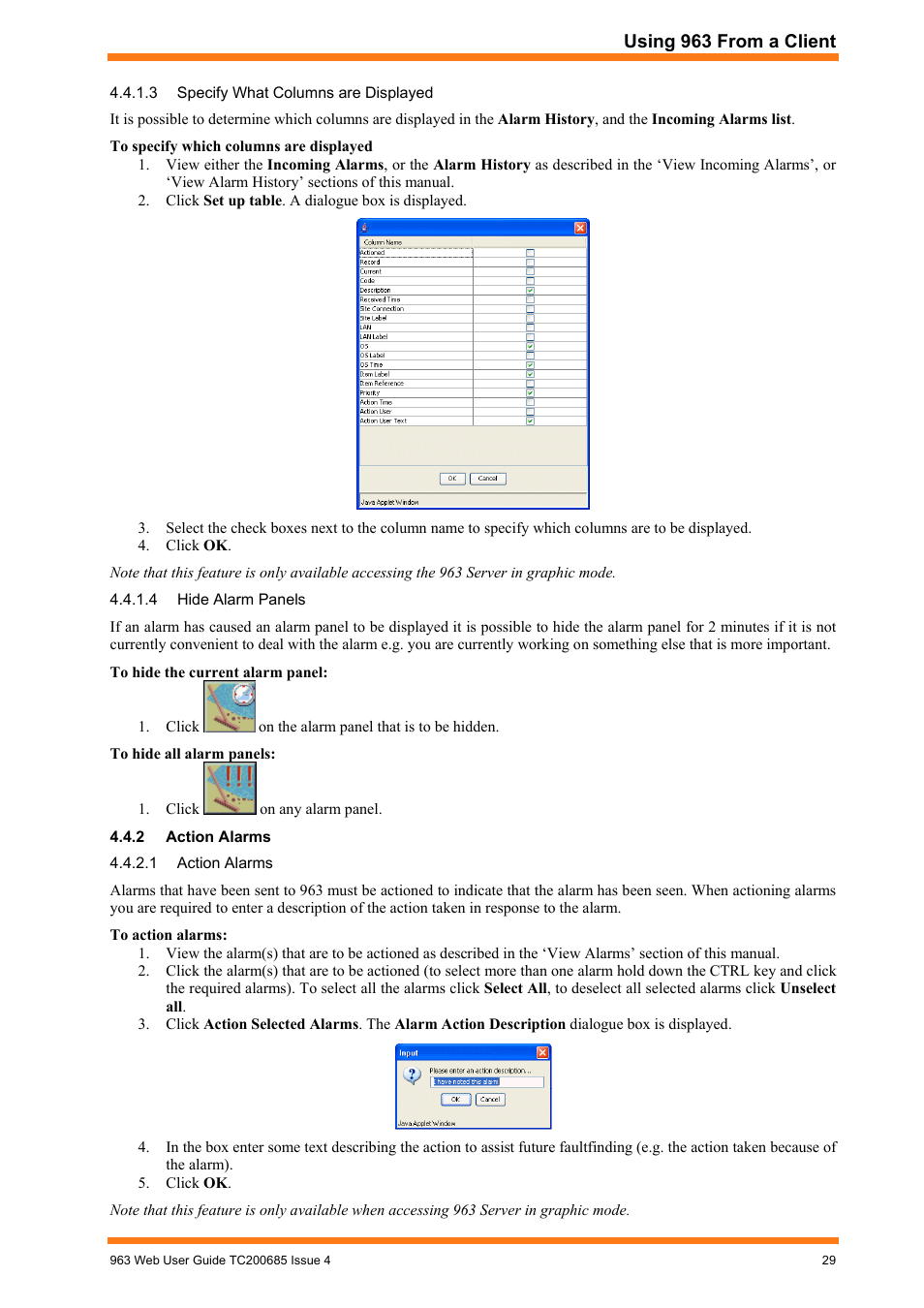 Action alarms | TREND 963 Web User Guide User Manual | Page 29 / 50