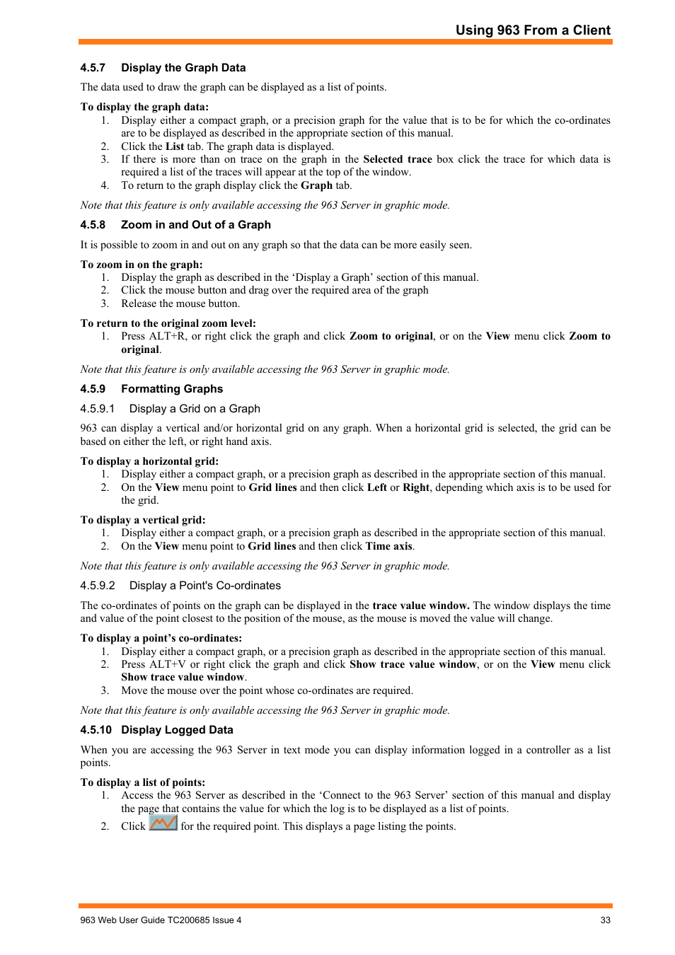 Display the graph data, Zoom in and out of a graph, Formatting graphs | Display logged data | TREND 963 Web User Guide User Manual | Page 33 / 50