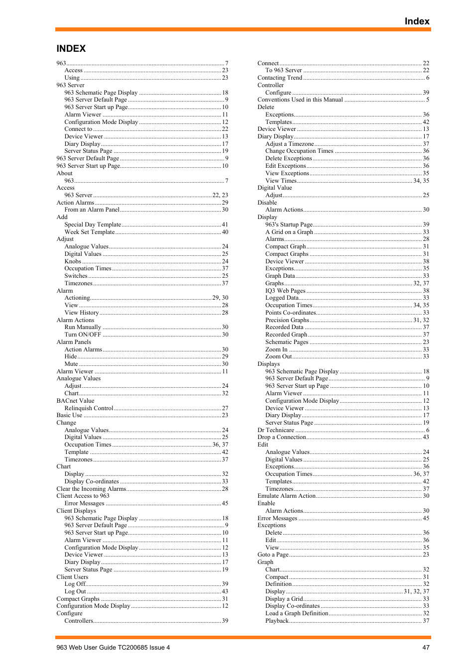 Index | TREND 963 Web User Guide User Manual | Page 47 / 50