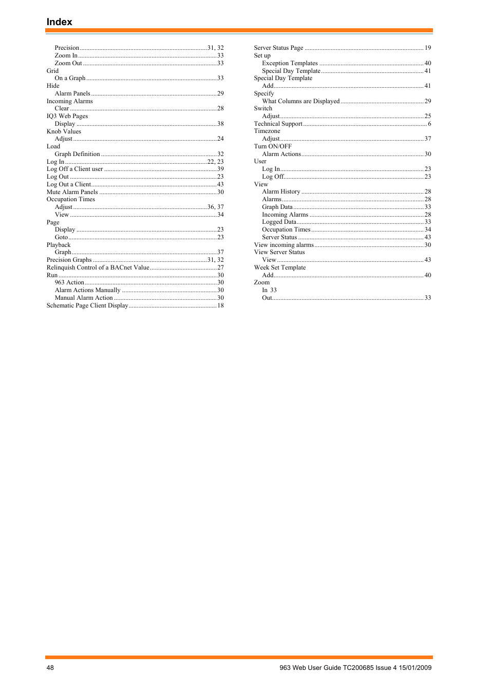 Index | TREND 963 Web User Guide User Manual | Page 48 / 50