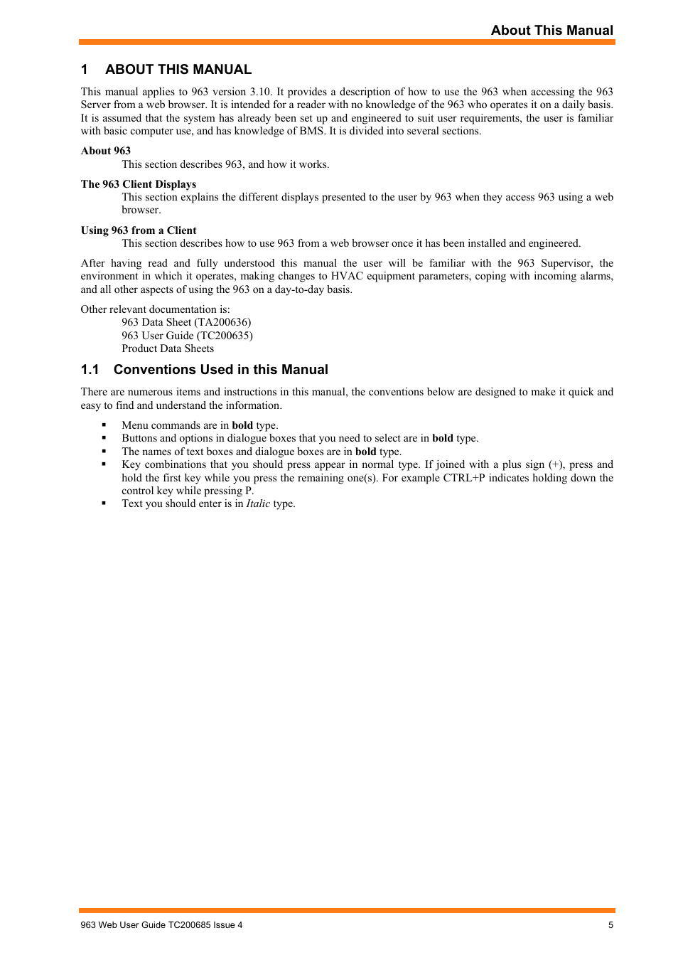 1 about this manual, Conventions used in this manual, About this manual | TREND 963 Web User Guide User Manual | Page 5 / 50