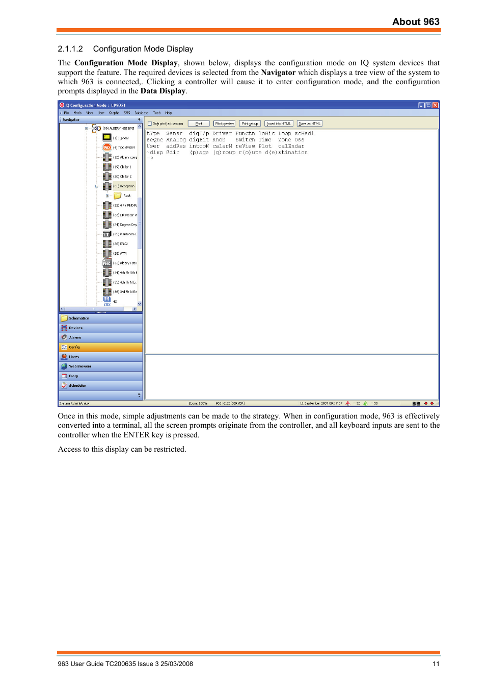 Configuration mode display, About 963 | TREND 963 User Guide User Manual | Page 11 / 96