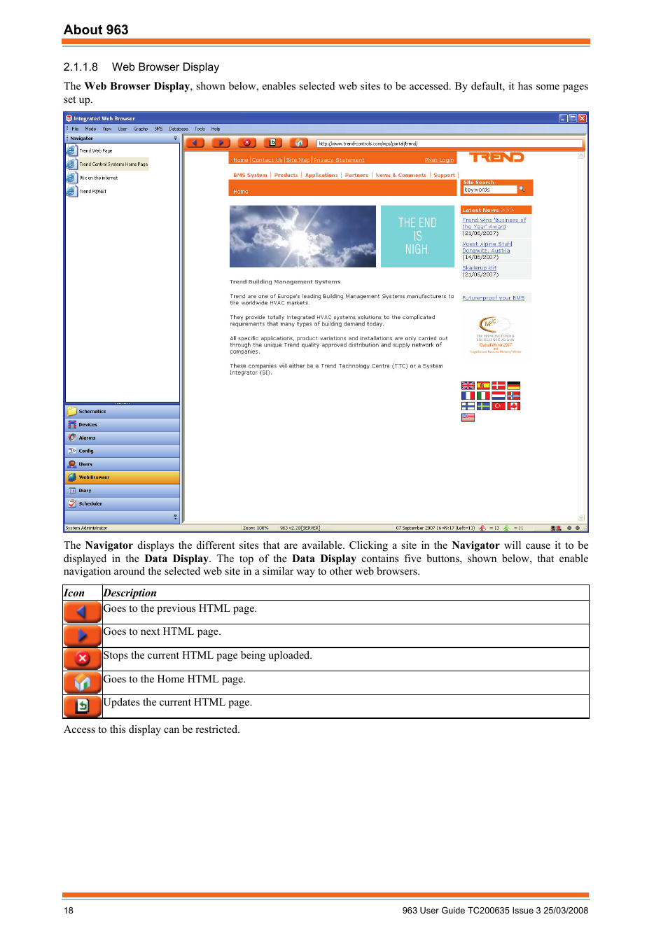 Web browser display | TREND 963 User Guide User Manual | Page 18 / 96