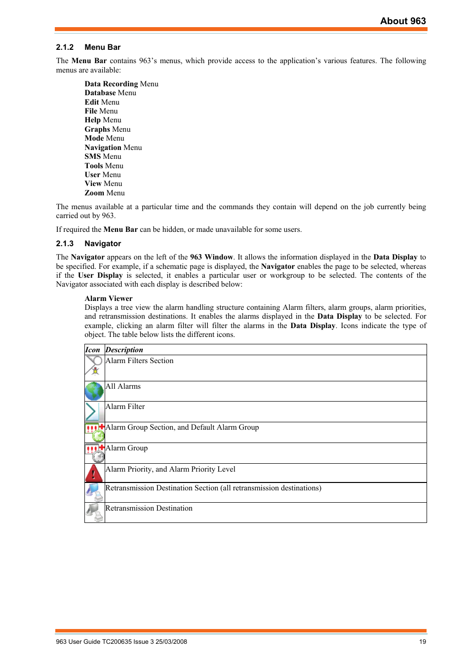 Menu bar, Navigator | TREND 963 User Guide User Manual | Page 19 / 96