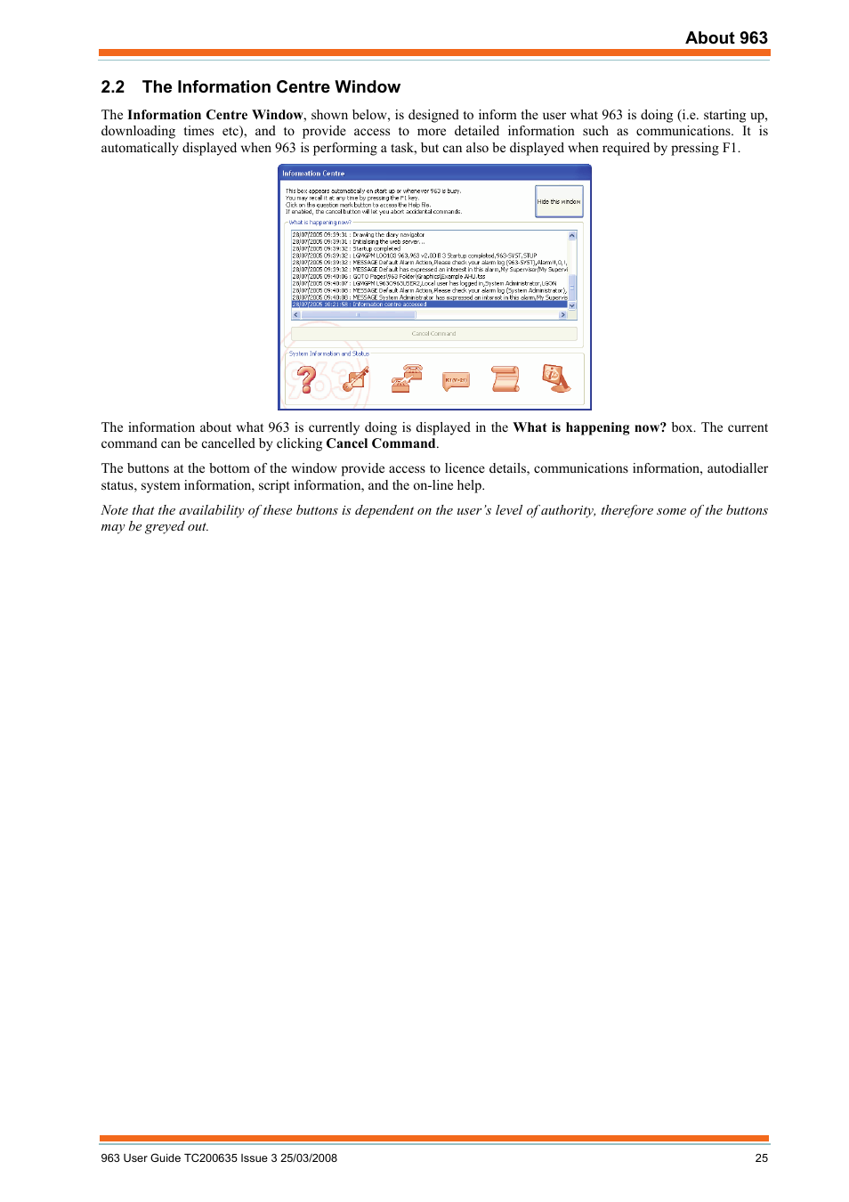 The information centre window | TREND 963 User Guide User Manual | Page 25 / 96