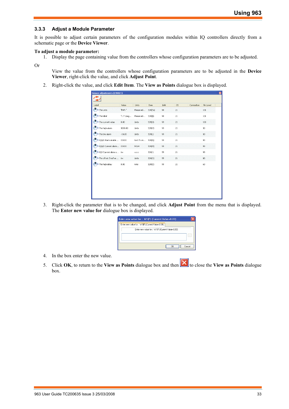 Adjust a module parameter | TREND 963 User Guide User Manual | Page 33 / 96