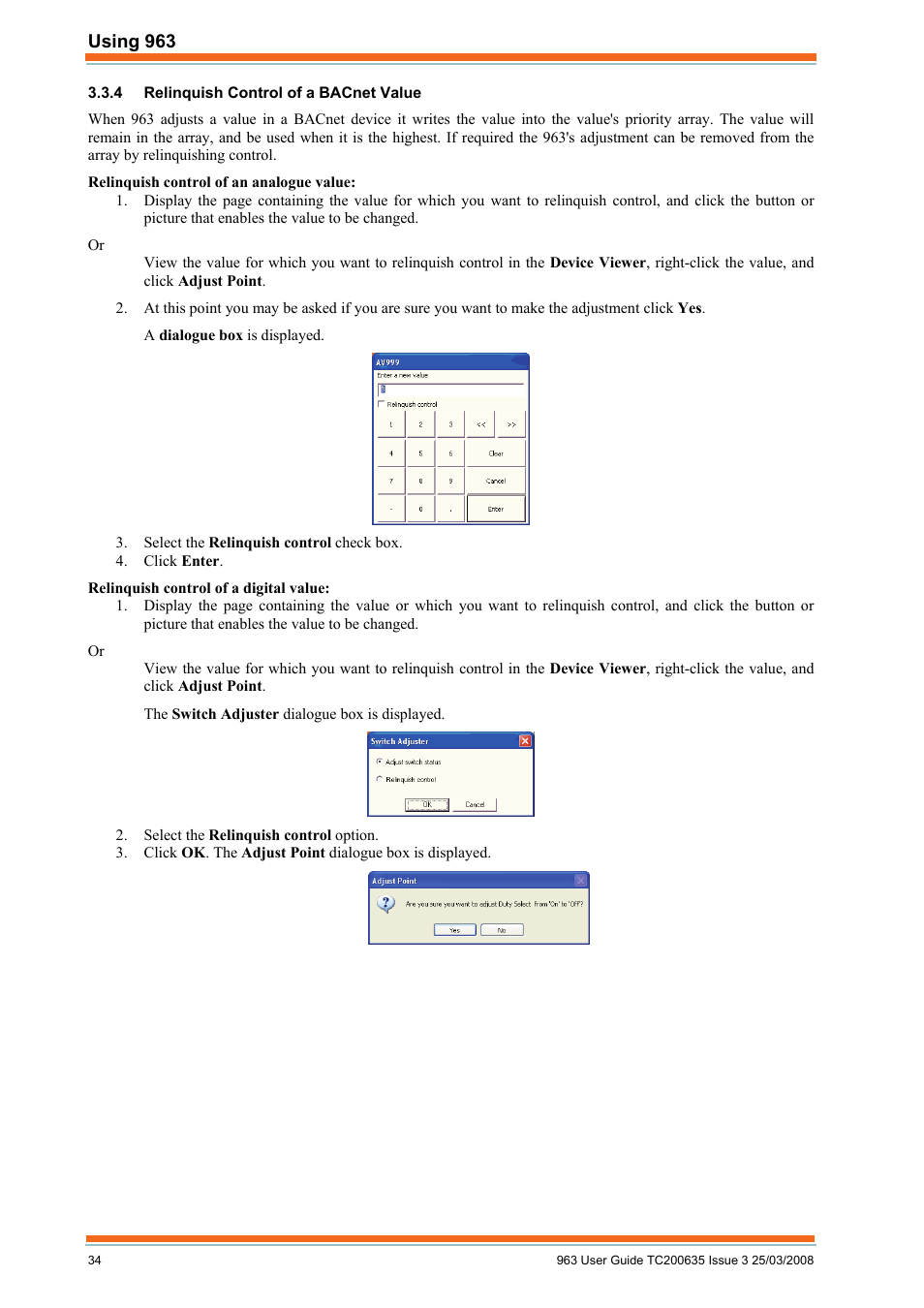 Relinquish control of a bacnet value | TREND 963 User Guide User Manual | Page 34 / 96