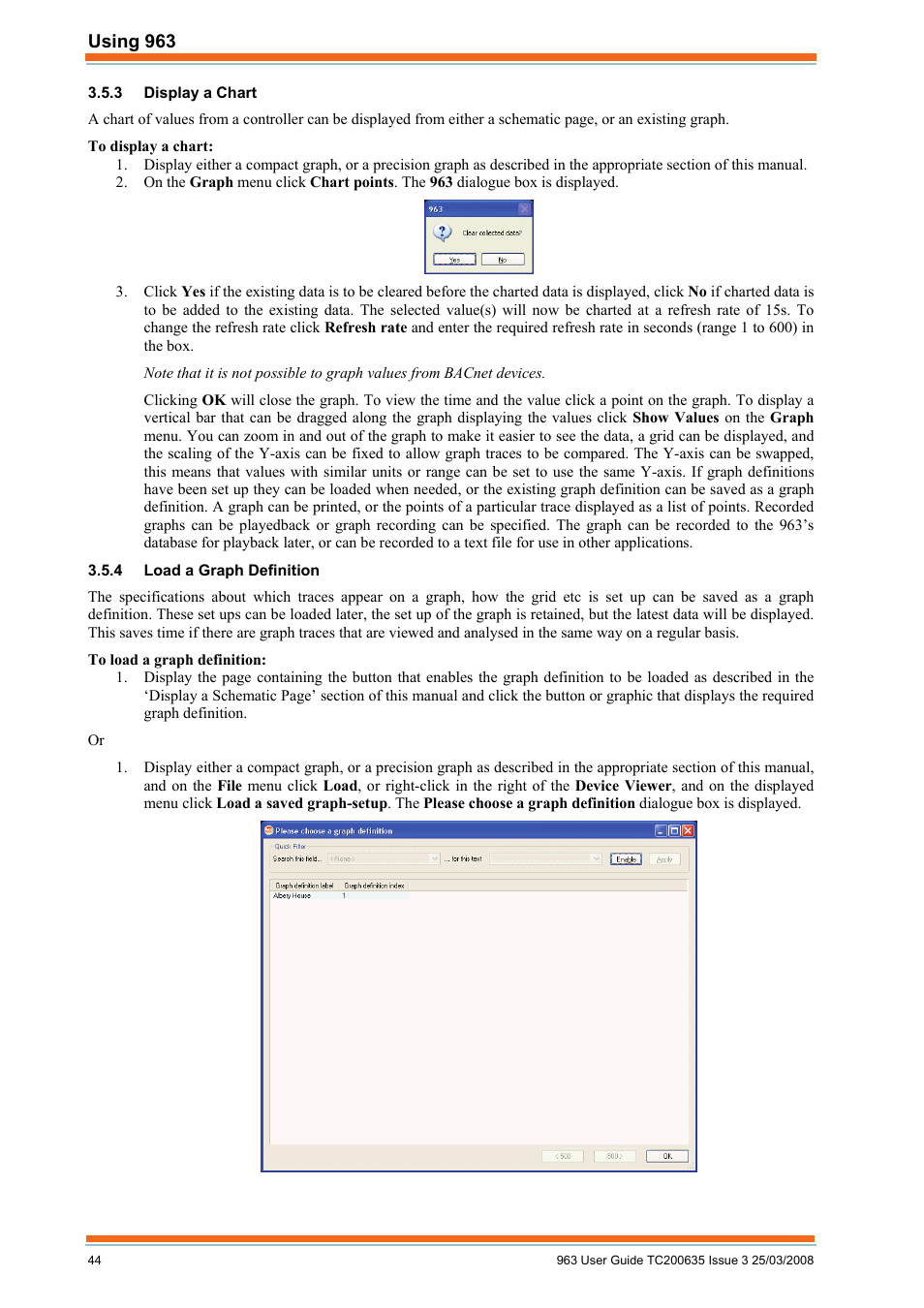 Display a chart, Load a graph definition | TREND 963 User Guide User Manual | Page 44 / 96