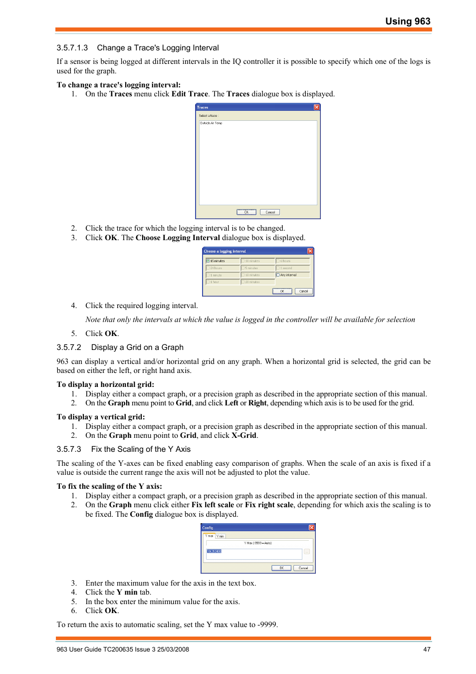 Change a trace's logging interval, Display a grid on a graph, Fix the scaling of the y axis | TREND 963 User Guide User Manual | Page 47 / 96