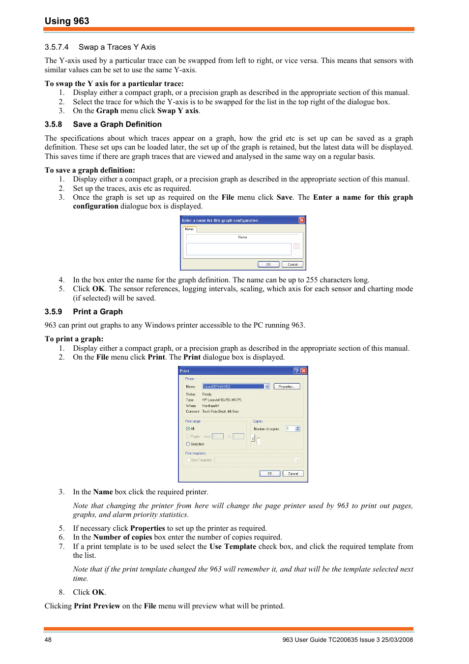 Swap a traces y axis, Save a graph definition, Print a graph | TREND 963 User Guide User Manual | Page 48 / 96