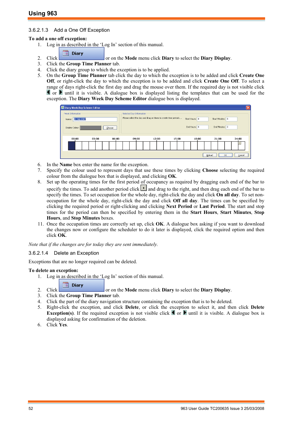 Add a one off exception, Delete an exception | TREND 963 User Guide User Manual | Page 52 / 96