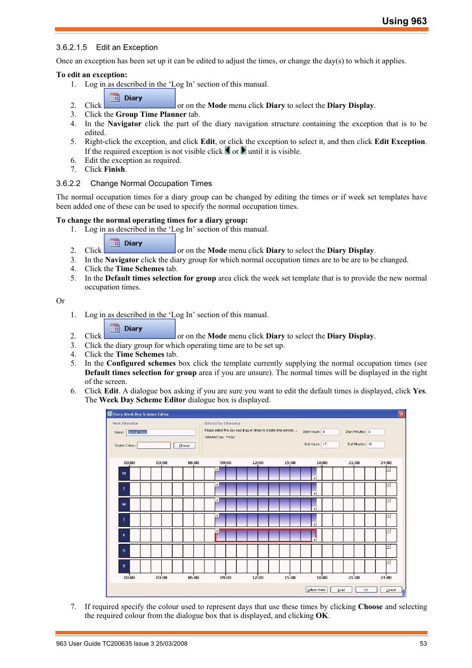 Edit an exception, Change normal occupation times | TREND 963 User Guide User Manual | Page 53 / 96