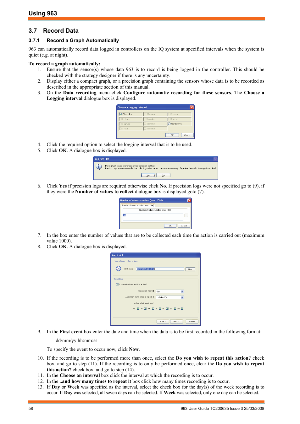 Record data, Record a graph automatically | TREND 963 User Guide User Manual | Page 58 / 96