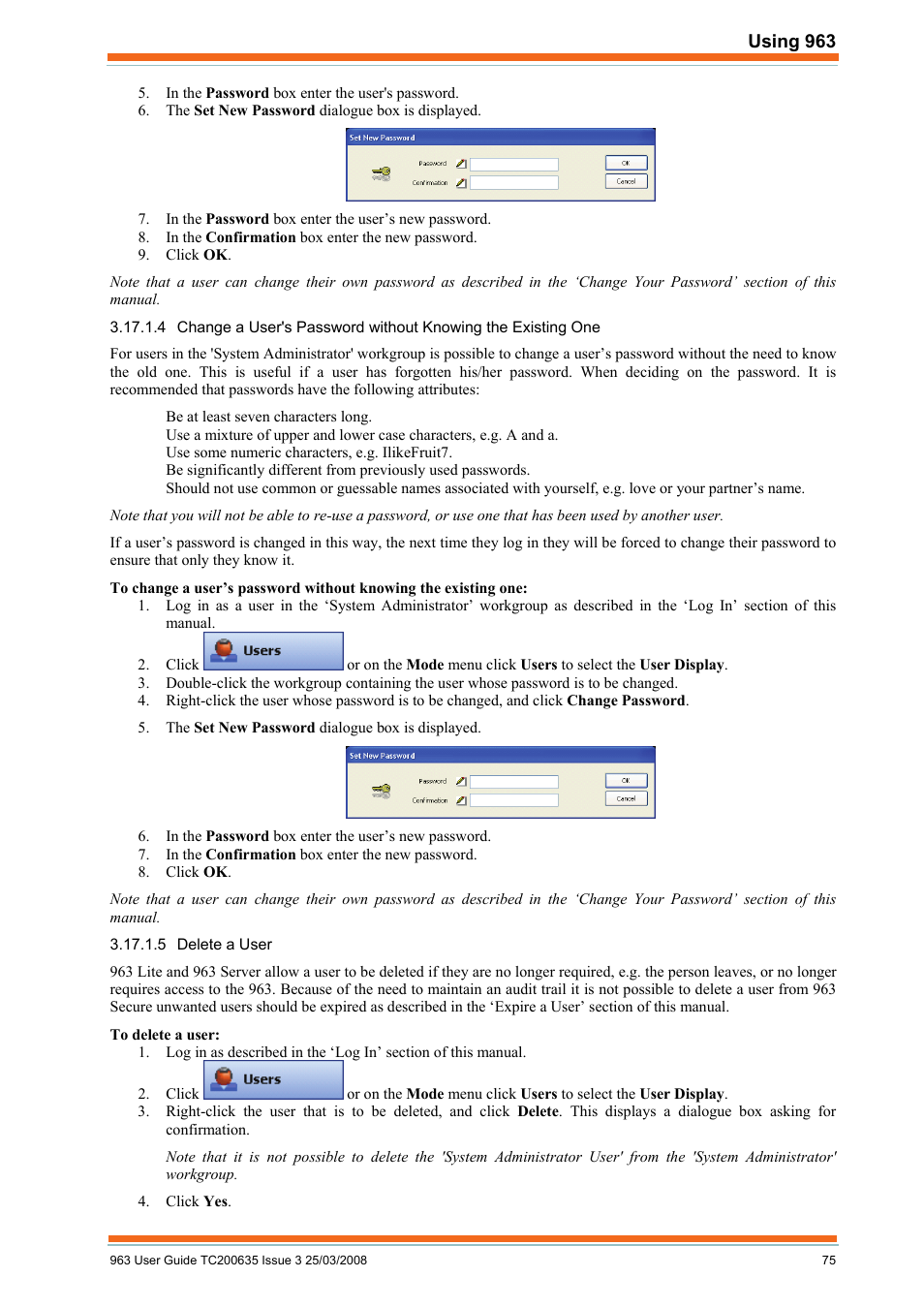 Delete a user | TREND 963 User Guide User Manual | Page 75 / 96