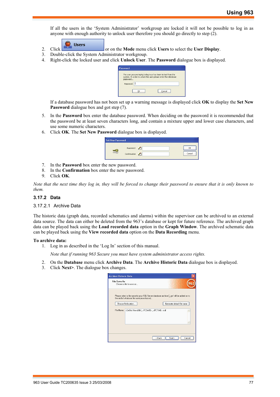 Data, Archive data | TREND 963 User Guide User Manual | Page 77 / 96