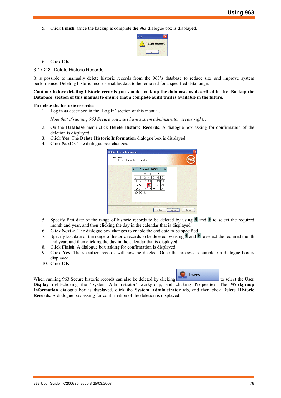 Delete historic records | TREND 963 User Guide User Manual | Page 79 / 96