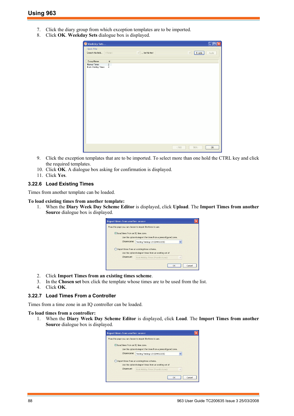 Load existing times, Load times from a controller | TREND 963 User Guide User Manual | Page 88 / 96