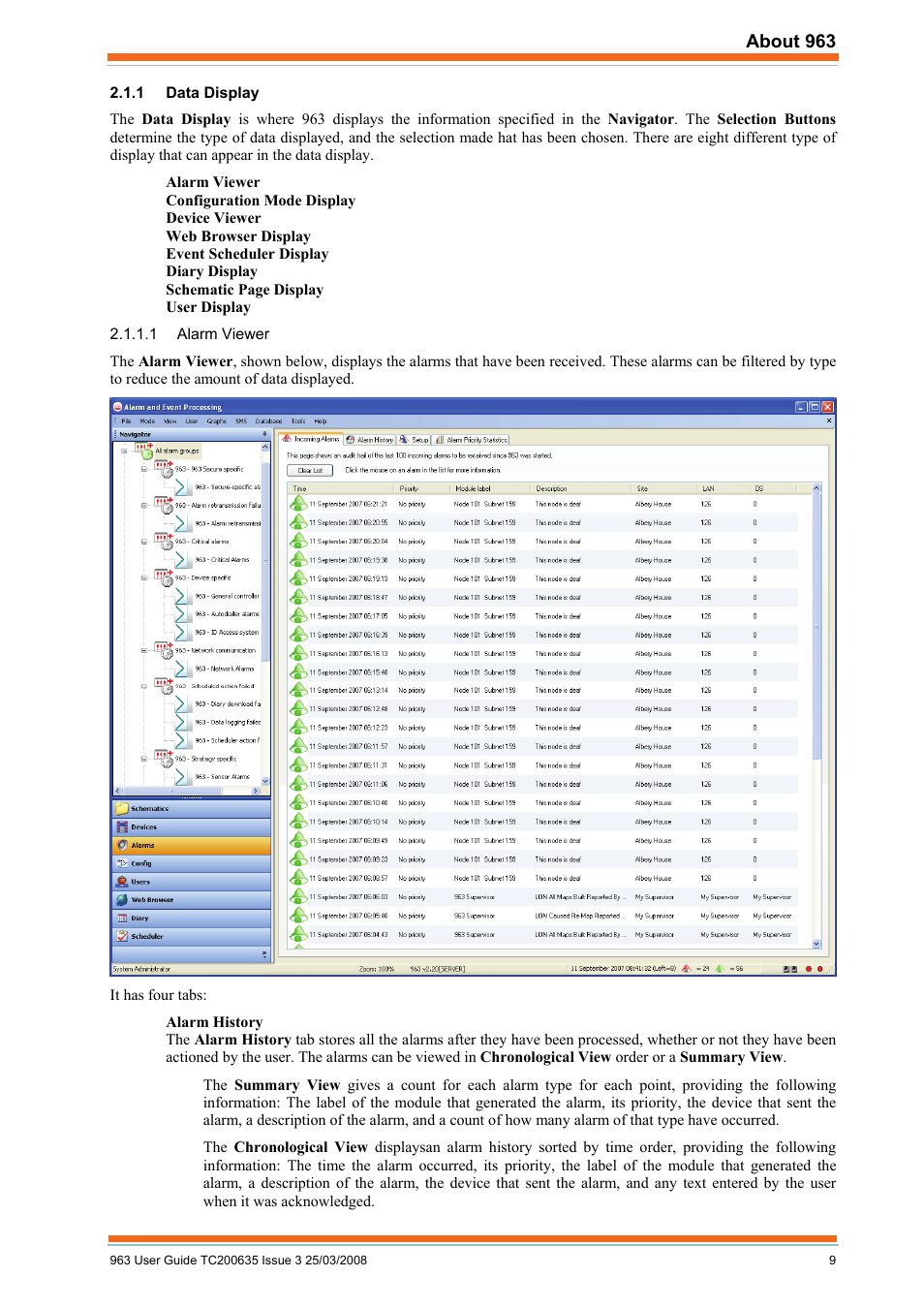 Data display, Alarm viewer | TREND 963 User Guide User Manual | Page 9 / 96