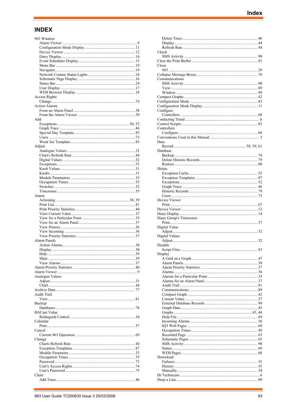 Index | TREND 963 User Guide User Manual | Page 93 / 96