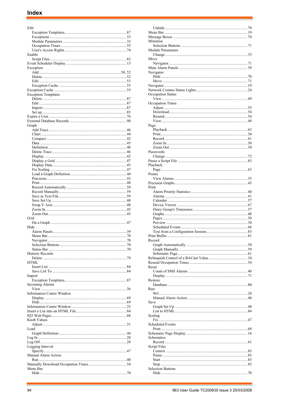 Index | TREND 963 User Guide User Manual | Page 94 / 96