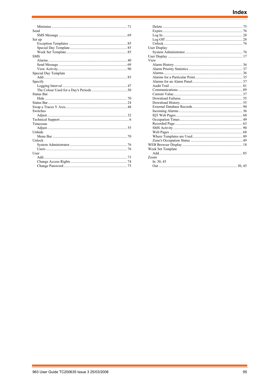 Index | TREND 963 User Guide User Manual | Page 95 / 96