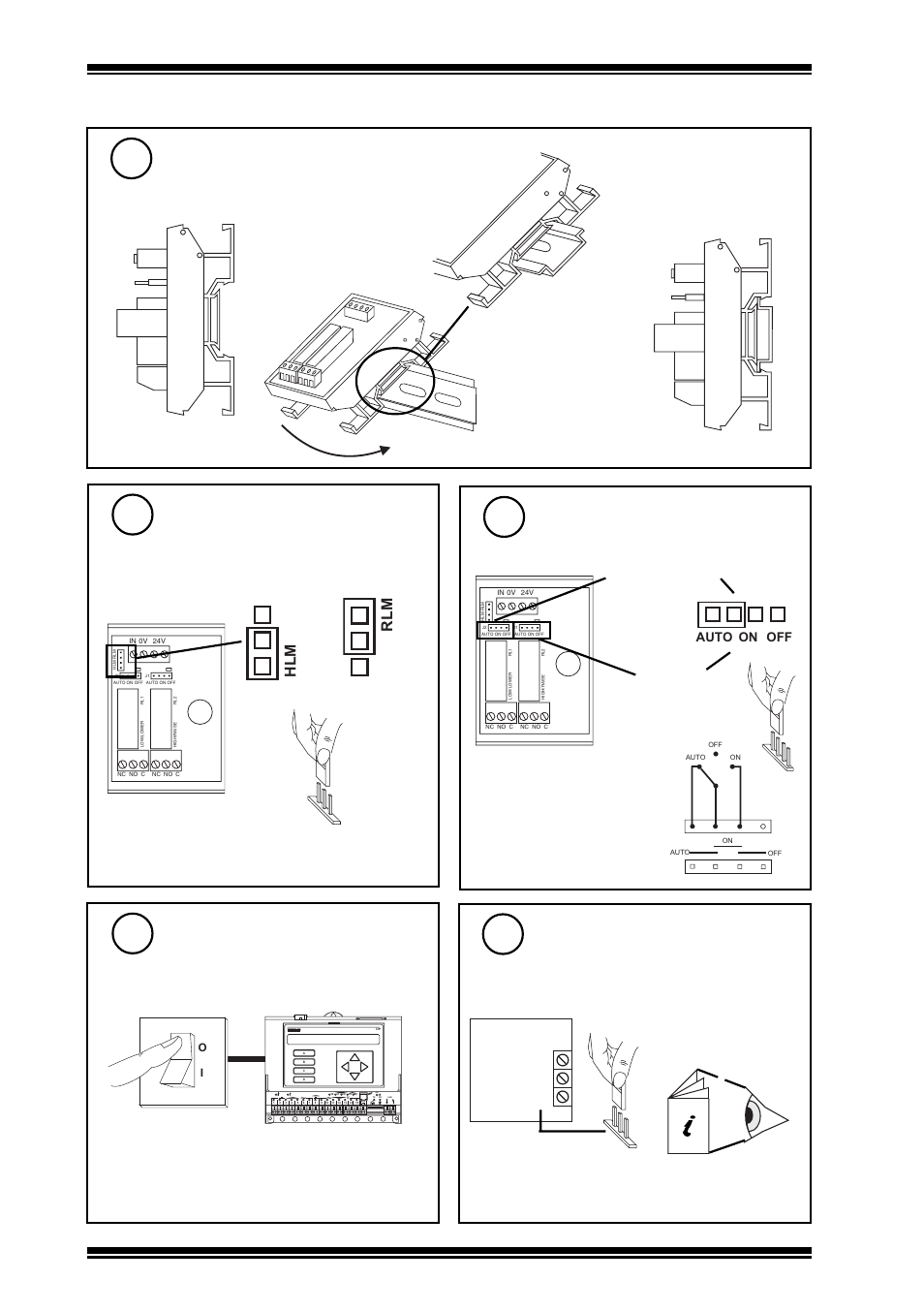 2rm/24vac installation instructions, 3installation, Mount on din rail | Specify operating mode, Ab c, Set auto/on/off links to auto, Switch off iq, Continued), Hlm r lm high/low hlm raise/lower rlm | TREND 2RM_24VAC User Manual | Page 2 / 4