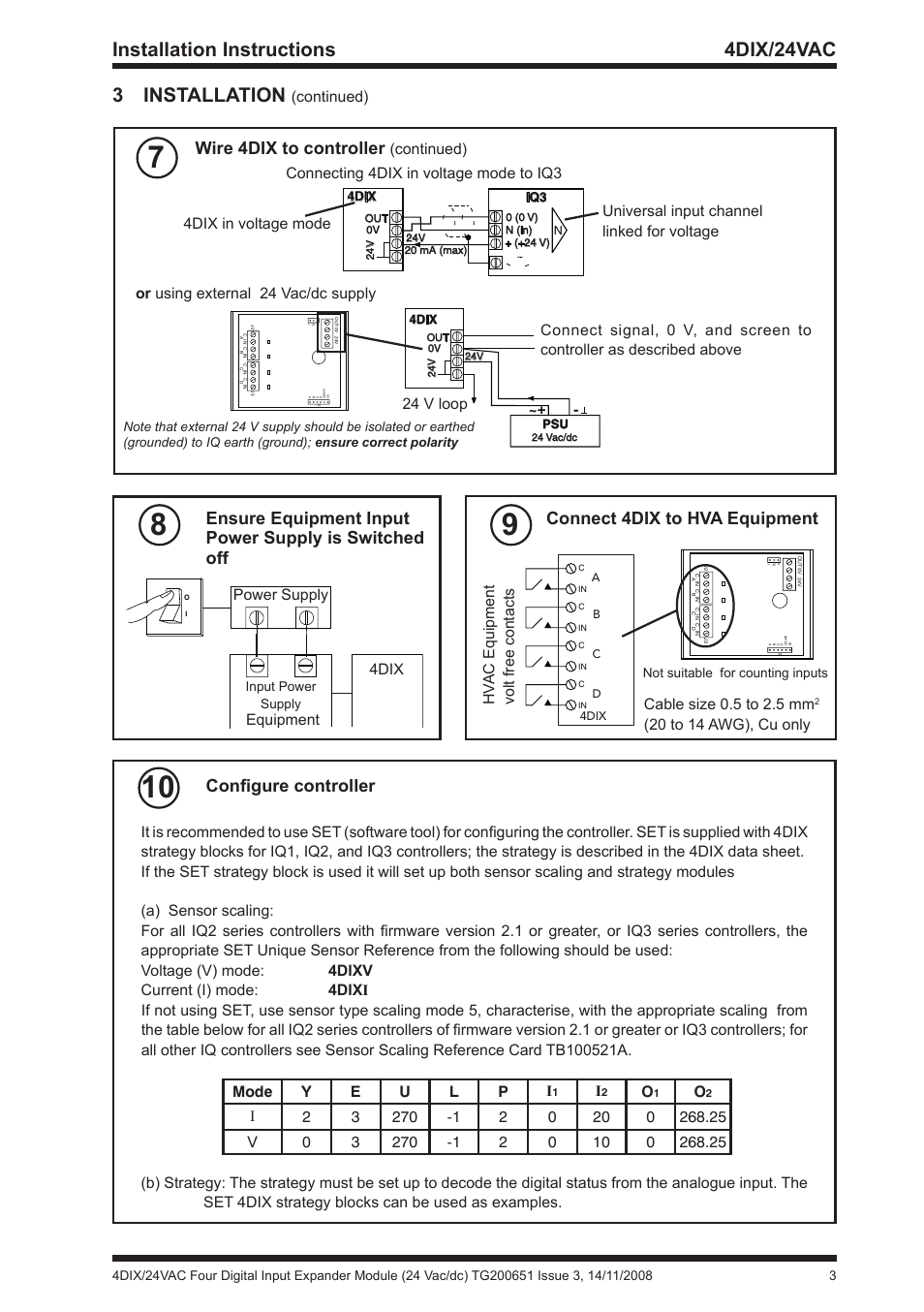 3 installation, Installation instructions 4dix/24vac, Wire 4dix to controller | Connect 4dix to hva equipment, Configure controller, Continued), 4dix equipment power supply, 24 v loop or using external 24 vac/dc supply, Cable size 0.5 to 2.5 mm | TREND 4DiX_24Vac User Manual | Page 3 / 4