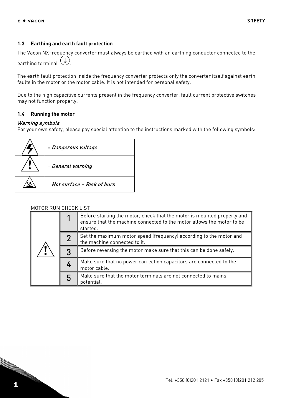 Earthing and earth fault protection, Running the motor | TREND NX Variable Speed Drives User Manual | Page 25 / 136