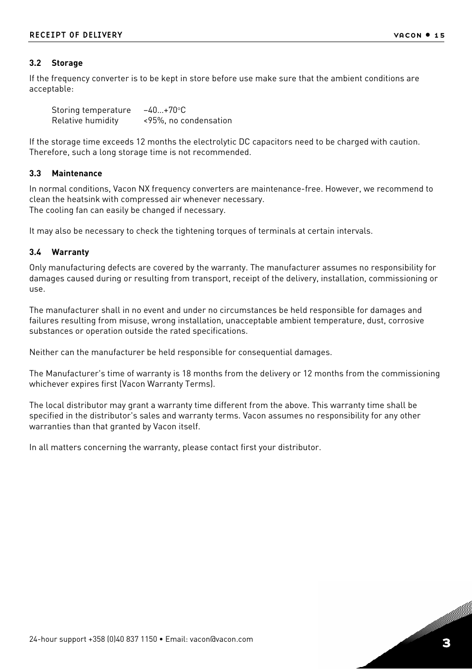 Storage, Maintenance, Warranty | TREND NX Variable Speed Drives User Manual | Page 32 / 136