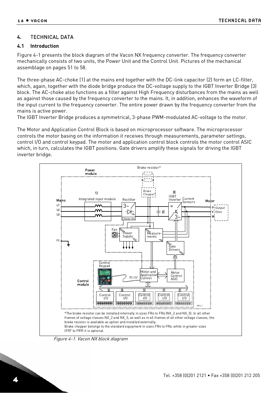 4 technical, Data, Technical data | Introduction, 16 • vacon technical data, Figure 4-1. vacon nx block diagram | TREND NX Variable Speed Drives User Manual | Page 33 / 136