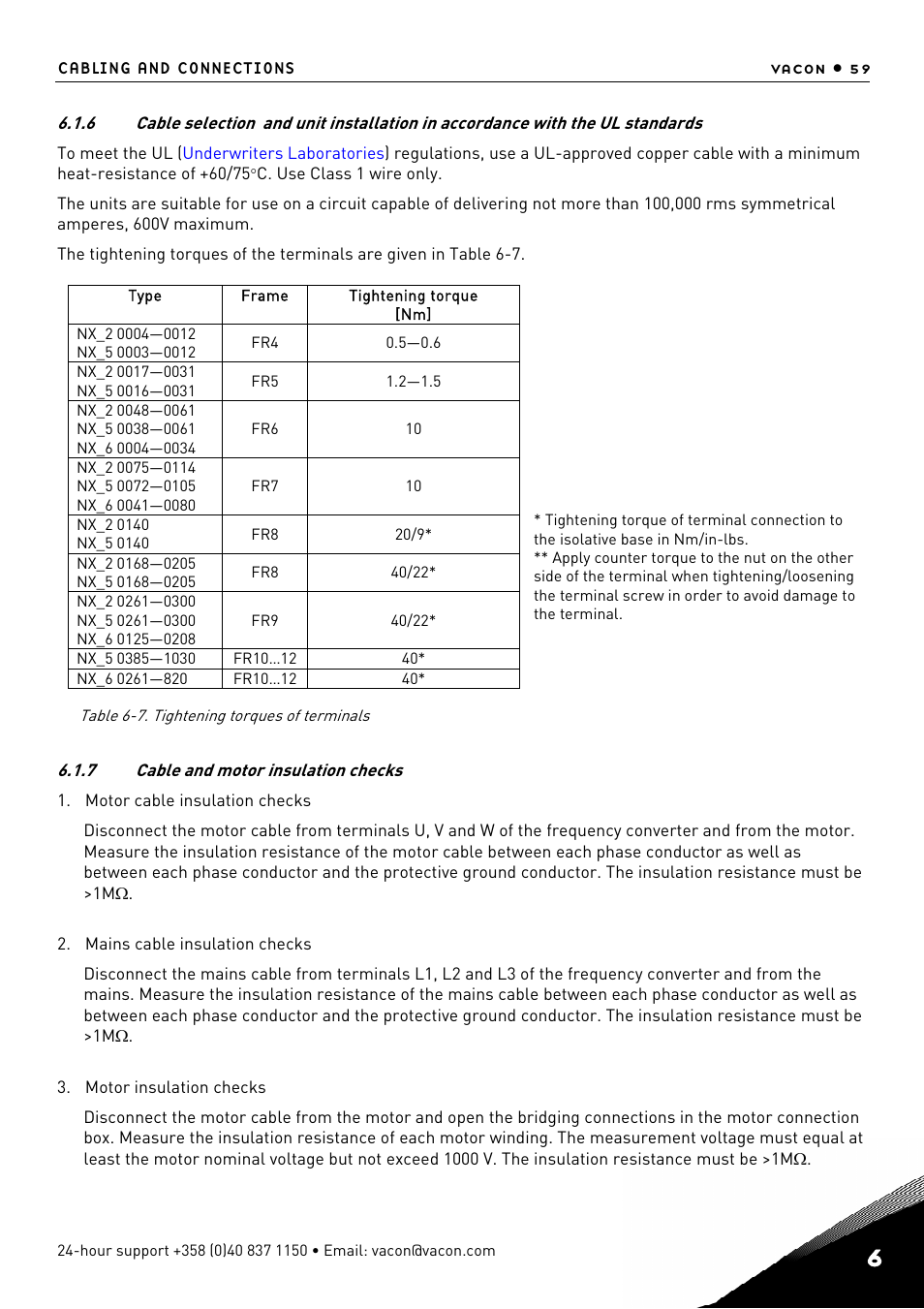 Cable and motor insulation checks, Chapter 6.1.6, Are needed, see chapter 6.1.7 | See chapter 6.1.6 | TREND NX Variable Speed Drives User Manual | Page 76 / 136