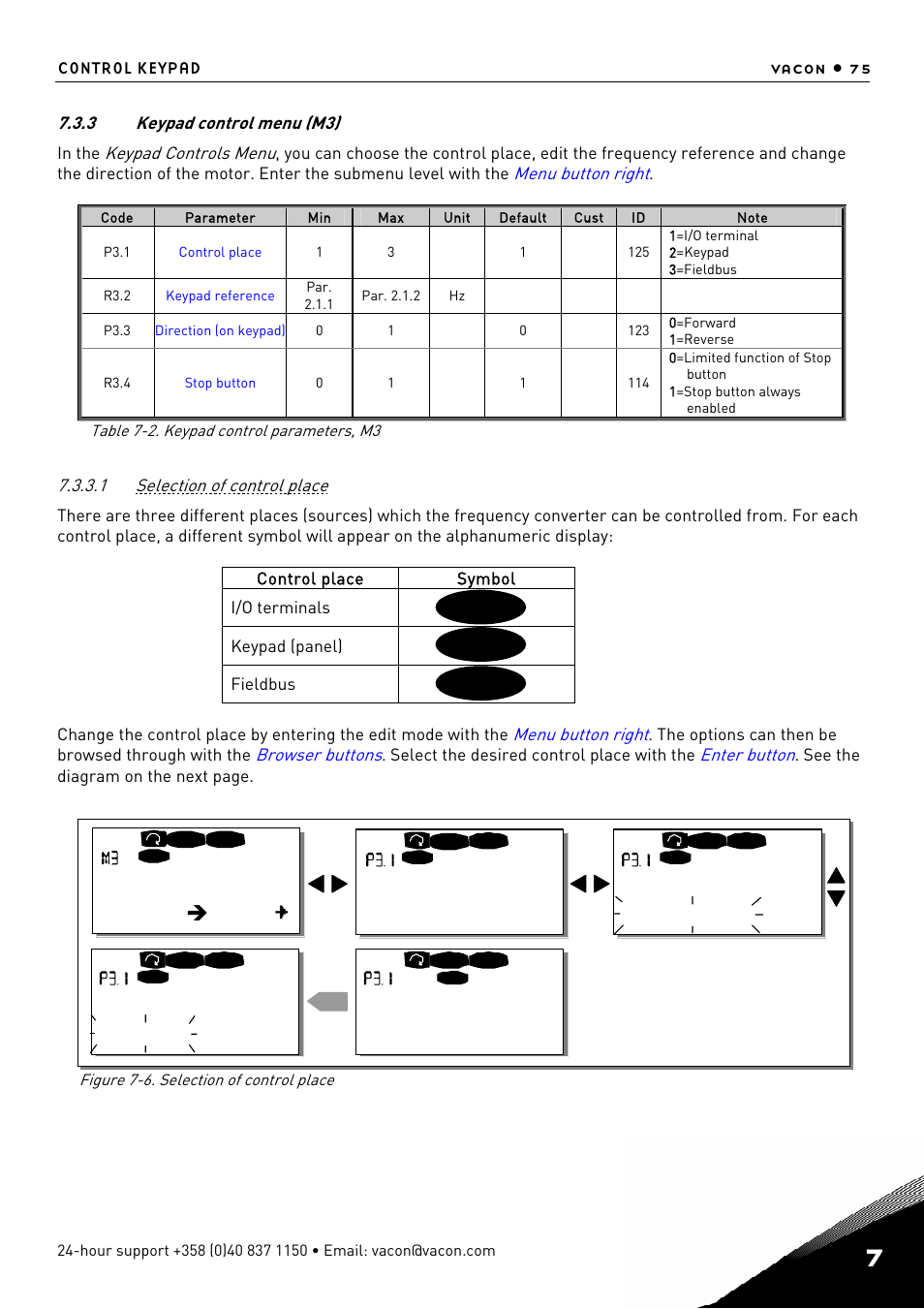 Keypad control menu (m3), Selection of control place, In the keypad control menu (m3) (se | Chapter 7.3.3), Chapter 7.3.3, See chapter 7.3.3, P1 p4, I/o remote, Keypad, Keypad control control place | TREND NX Variable Speed Drives User Manual | Page 92 / 136