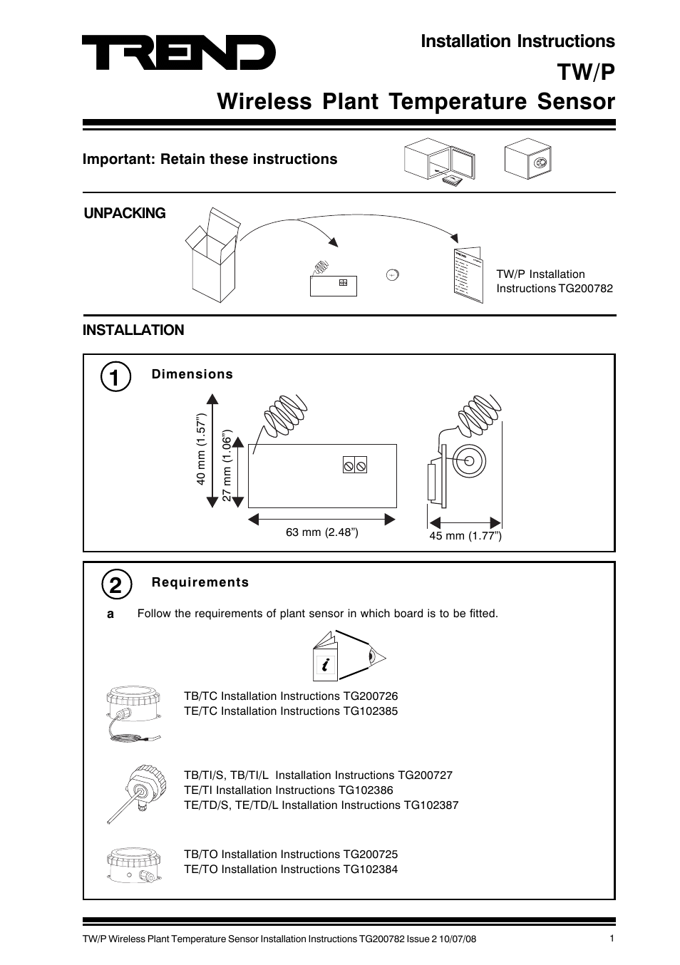 TREND TW_P User Manual | 4 pages