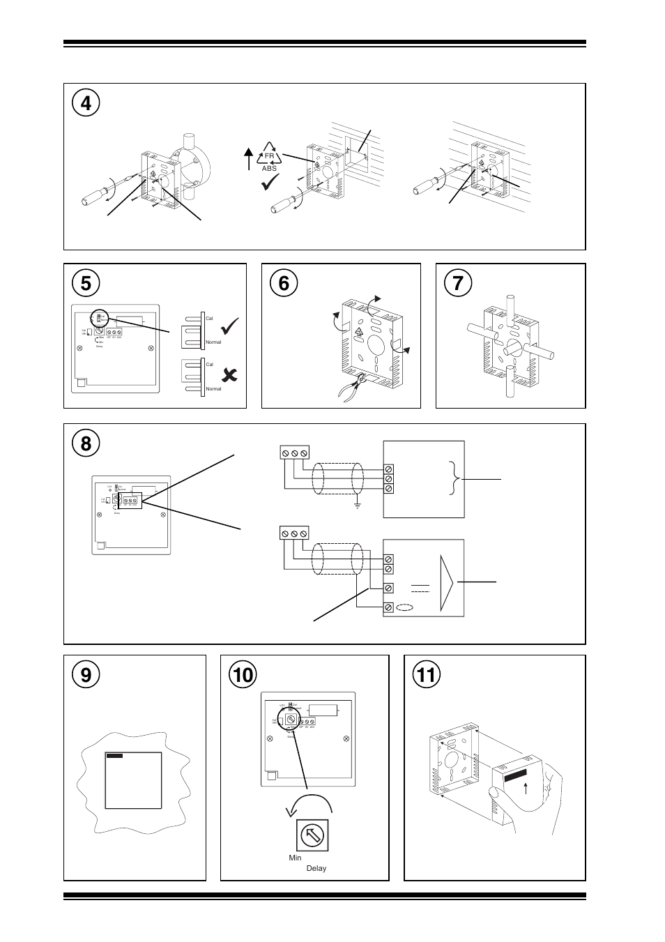 Aq/s installation instructions, Installation, Mount backplate | Check link, Remove cutout, Route cable, Wire to controller, Set minimum delay, Loosely assemble unit, Clean air | TREND AQ_S User Manual | Page 2 / 4