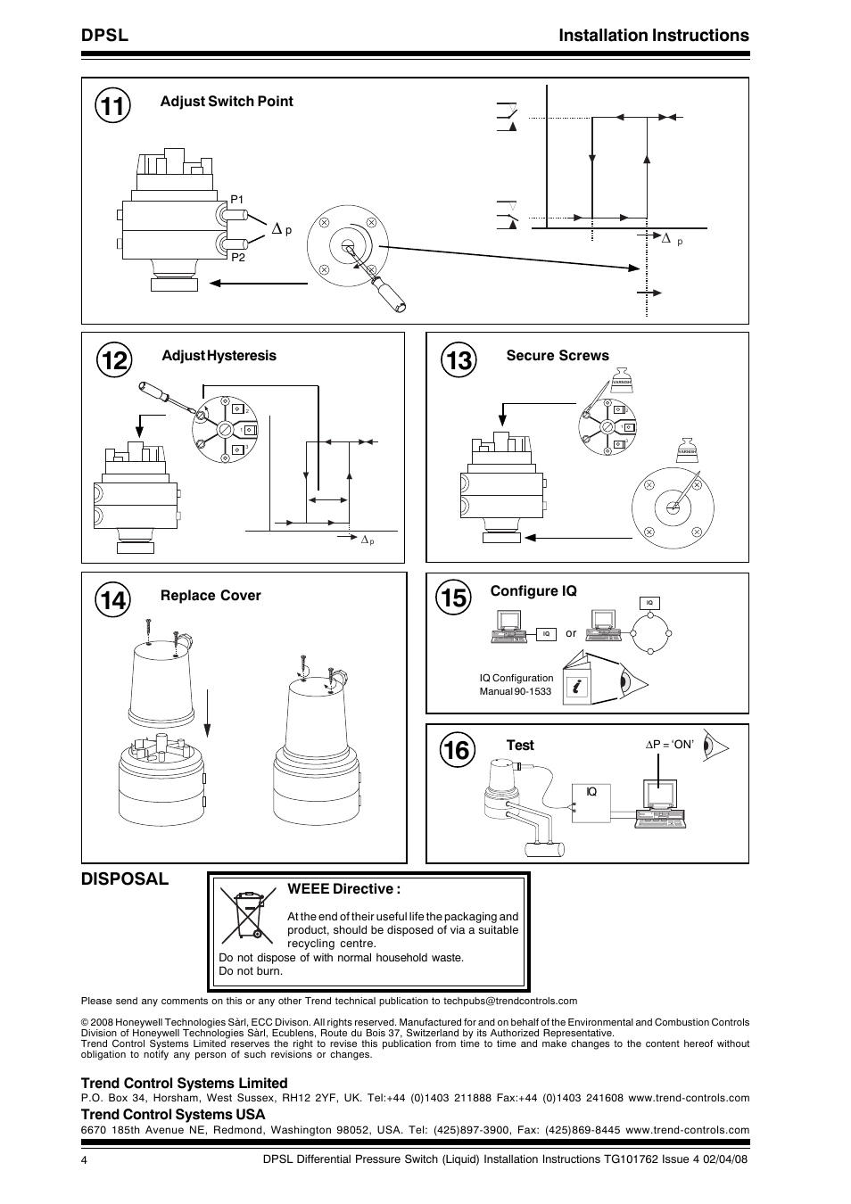 Dpsl installation instructions, Disposal | TREND DPSL User Manual | Page 4 / 4