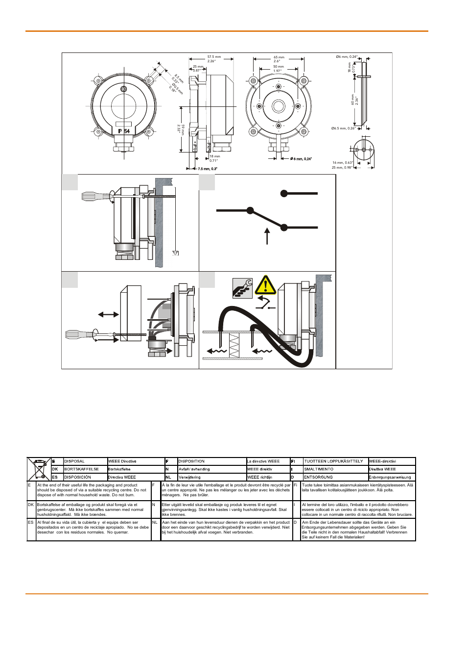 Mounting/einbau/montage, Disposal, P1 2 3 | Dpsa data sheet | TREND DPSA User Manual | Page 4 / 4