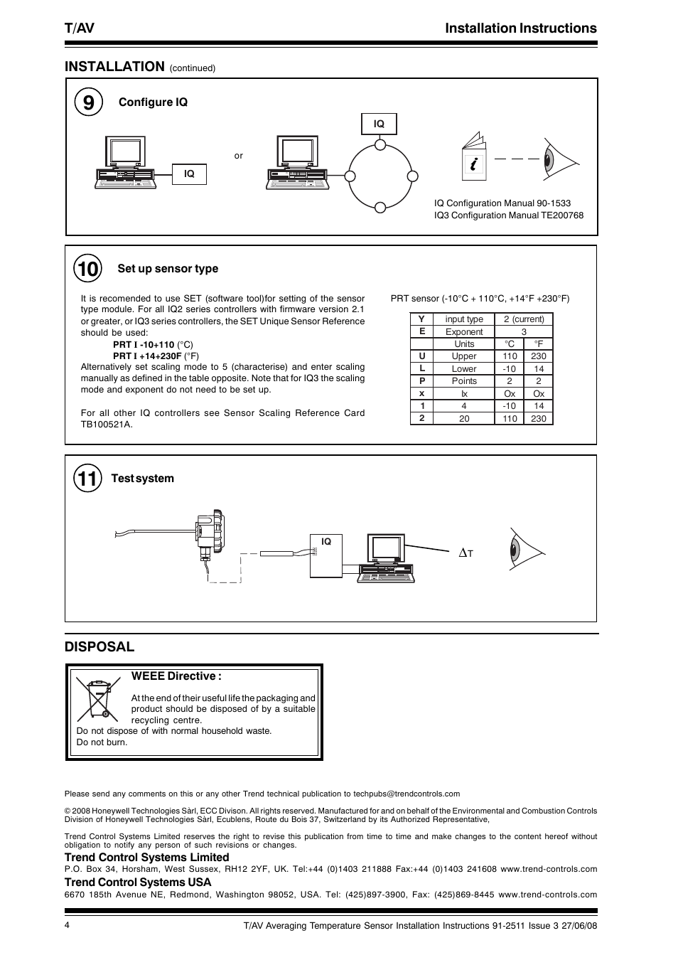 T/av installation instructions, Installation, Disposal | TREND T_AV User Manual | Page 4 / 4