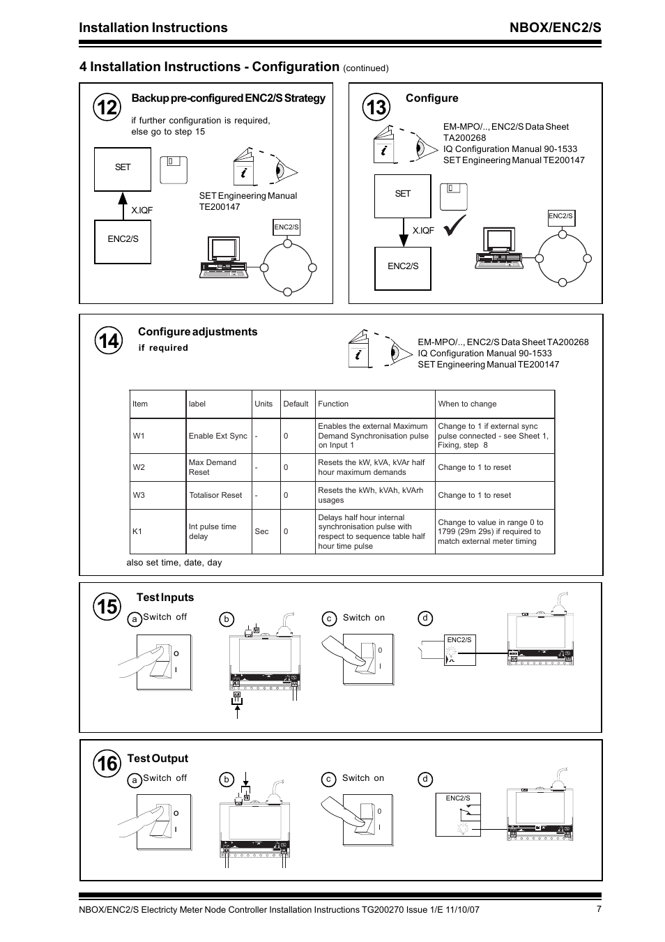 Backup pre-configured enc2/s strategy, Test inputs, Configure | Test output, Configure adjustments | TREND NBOX_ENC2_S User Manual | Page 7 / 8