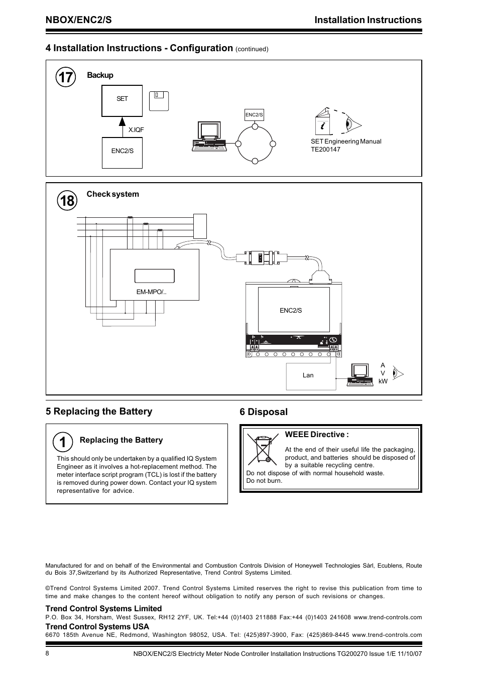 Nbox/enc2/s installation instructions, 5 replacing the battery, 4 installation instructions - configuration | 6 disposal | TREND NBOX_ENC2_S User Manual | Page 8 / 8