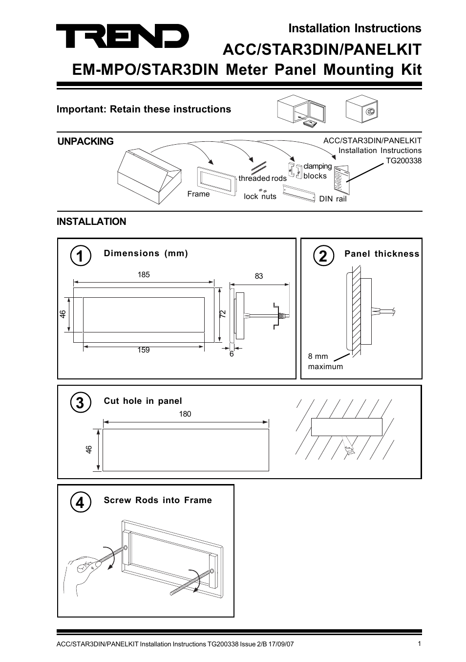 TREND ACC_STAR3DIN_PANELKIT User Manual | 4 pages