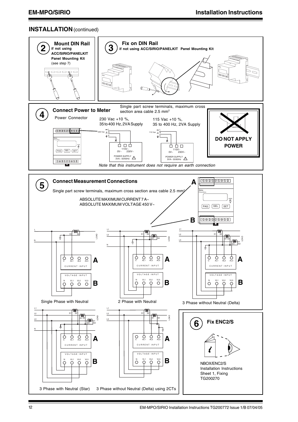 Em-mpo/sirio installation instructions, Installation, Mount din rail | Continued) fix on din rail, Do not apply power, Fix enc2/s | TREND EM-MPO_SIRIO User Manual | Page 2 / 4