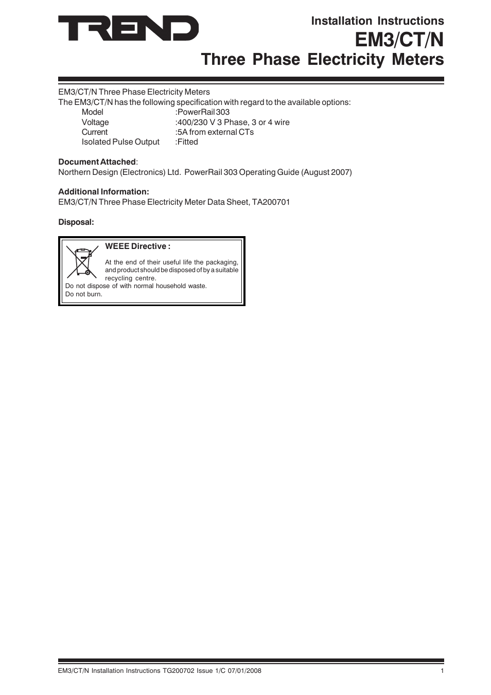 TREND EM3_CT_N User Manual | 16 pages
