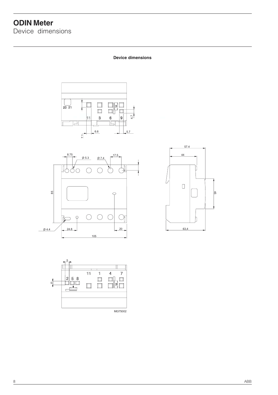 Odin meter, Device dimensions | TREND EM3_.._ODIN User Manual | Page 10 / 12