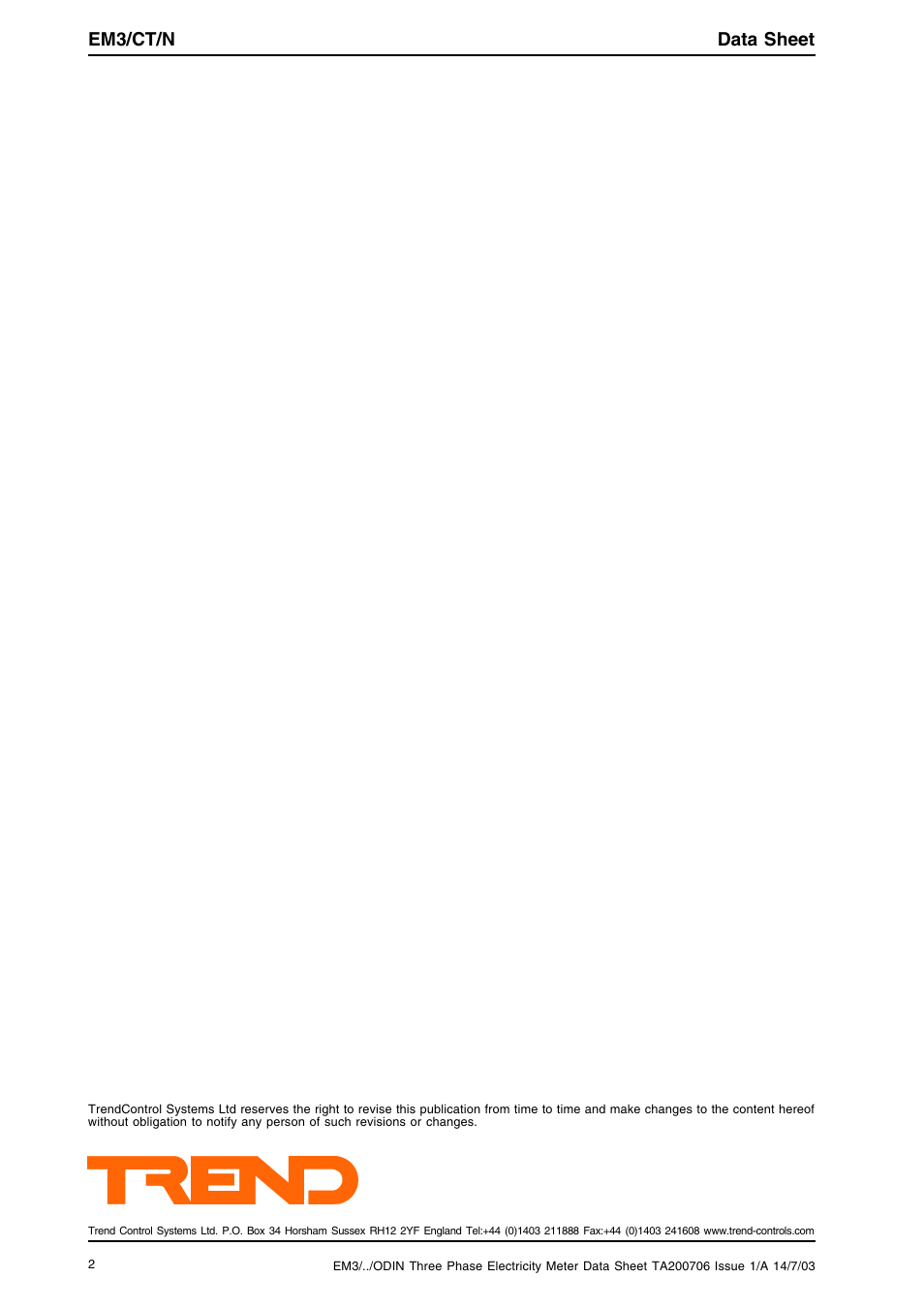 Em3/ct/n data sheet | TREND EM3_.._ODIN User Manual | Page 2 / 12