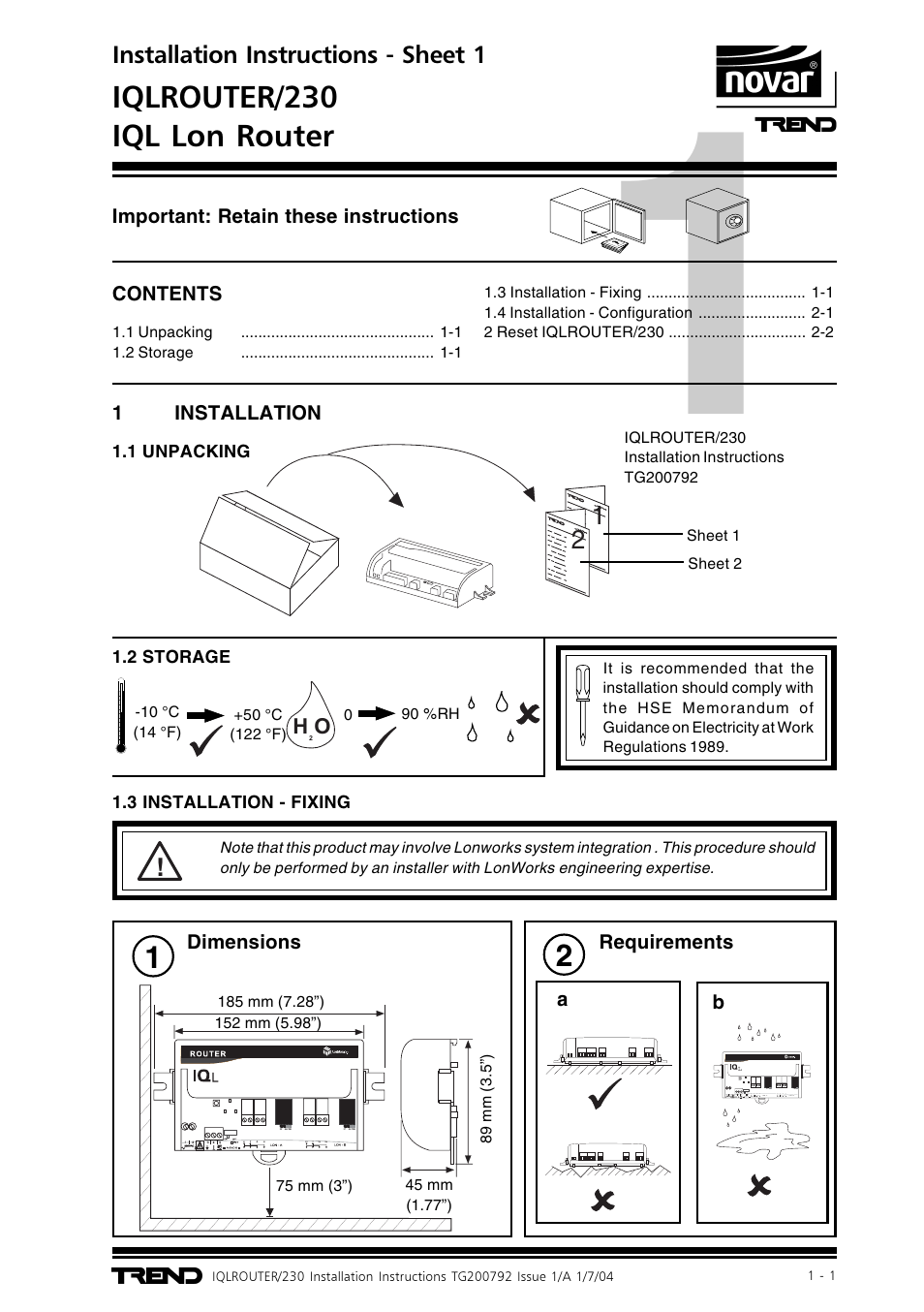 TREND IQLROUTER_230 User Manual | 8 pages