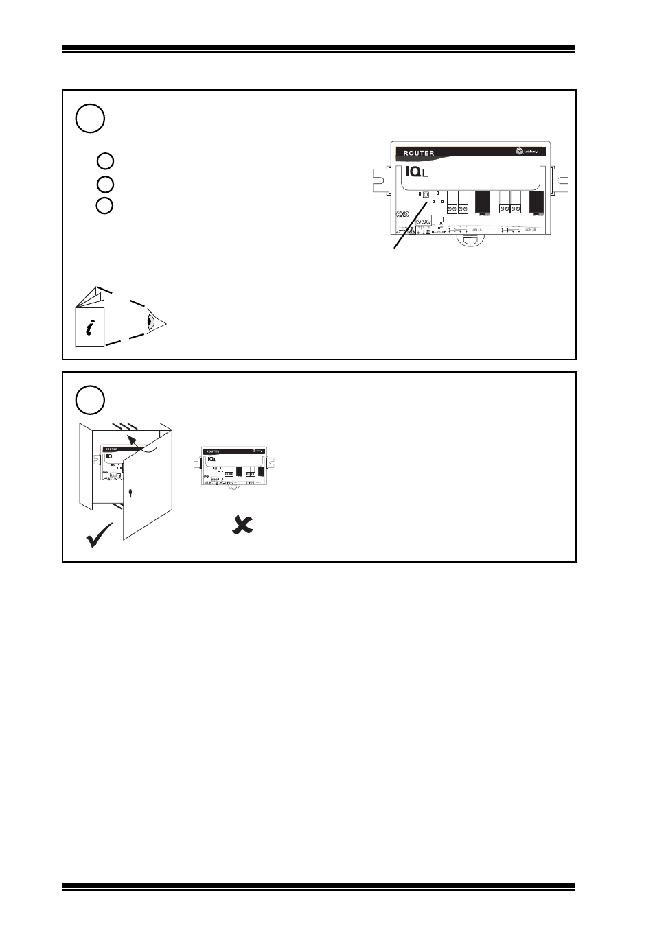 Install using lonworks network manager tool, Close panel, 4 installation - configuration (continued) | For iql router/novar/ul/24vac only) | TREND IQLROUTER_..._24VAC User Manual | Page 6 / 8