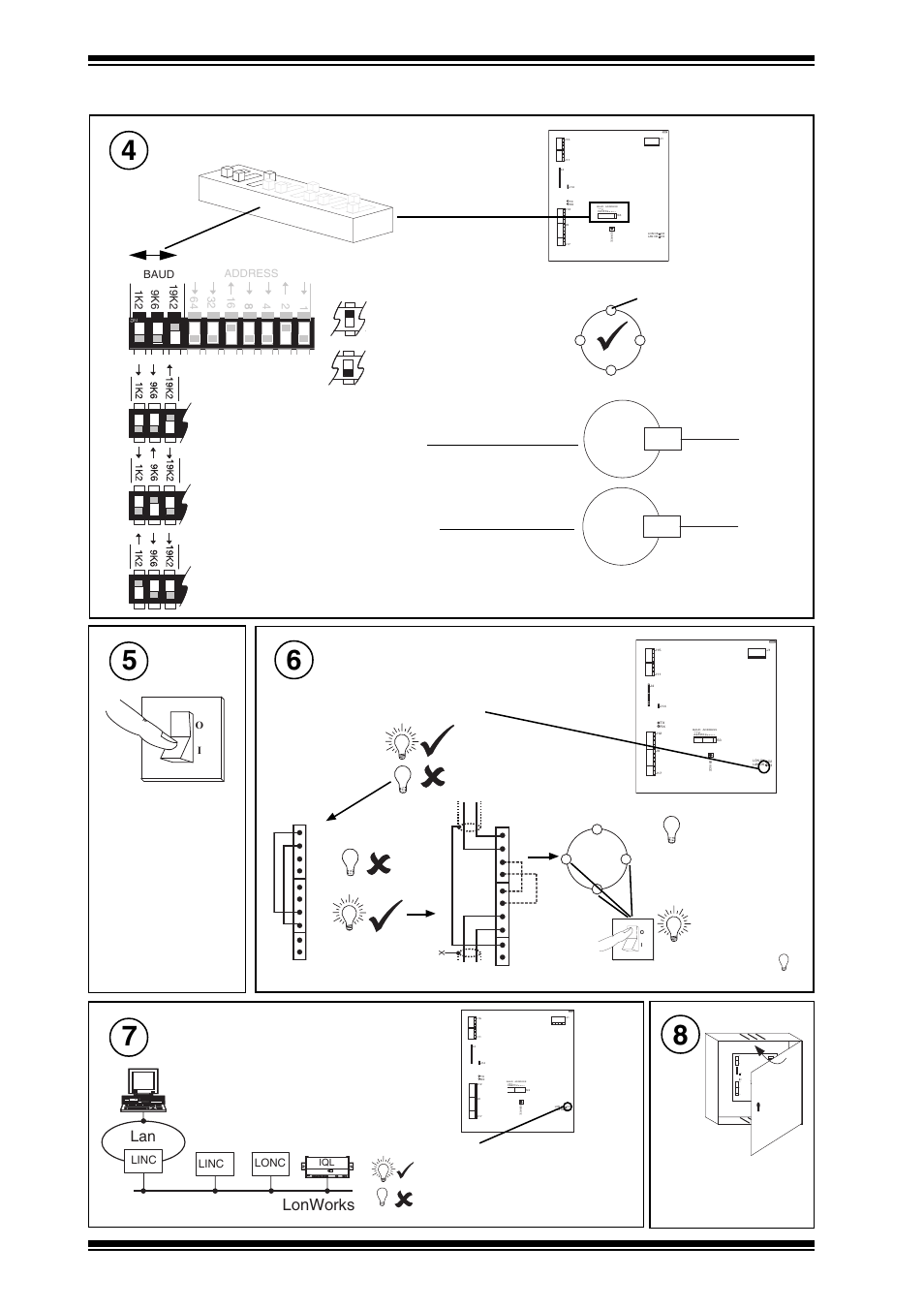 Linc installation instructions, 2 installation - configuration, Set network baud rate | Switch on, Check current loop network, Lonworks, Check linc on lonworks, Close panel | TREND LINC User Manual | Page 6 / 8